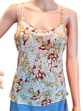 Spiegel Y2K Silk Top Floral Spaghetti-Strap Cami White Gold Red Size Medium